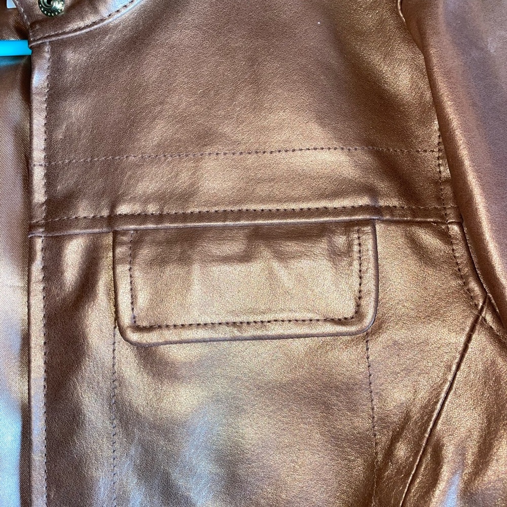 Aria Bronze Moto PU Leather Jacket Medium - Picture 10 of 12